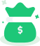 Bolsa de dinero verde con un signo de moneda color blanco